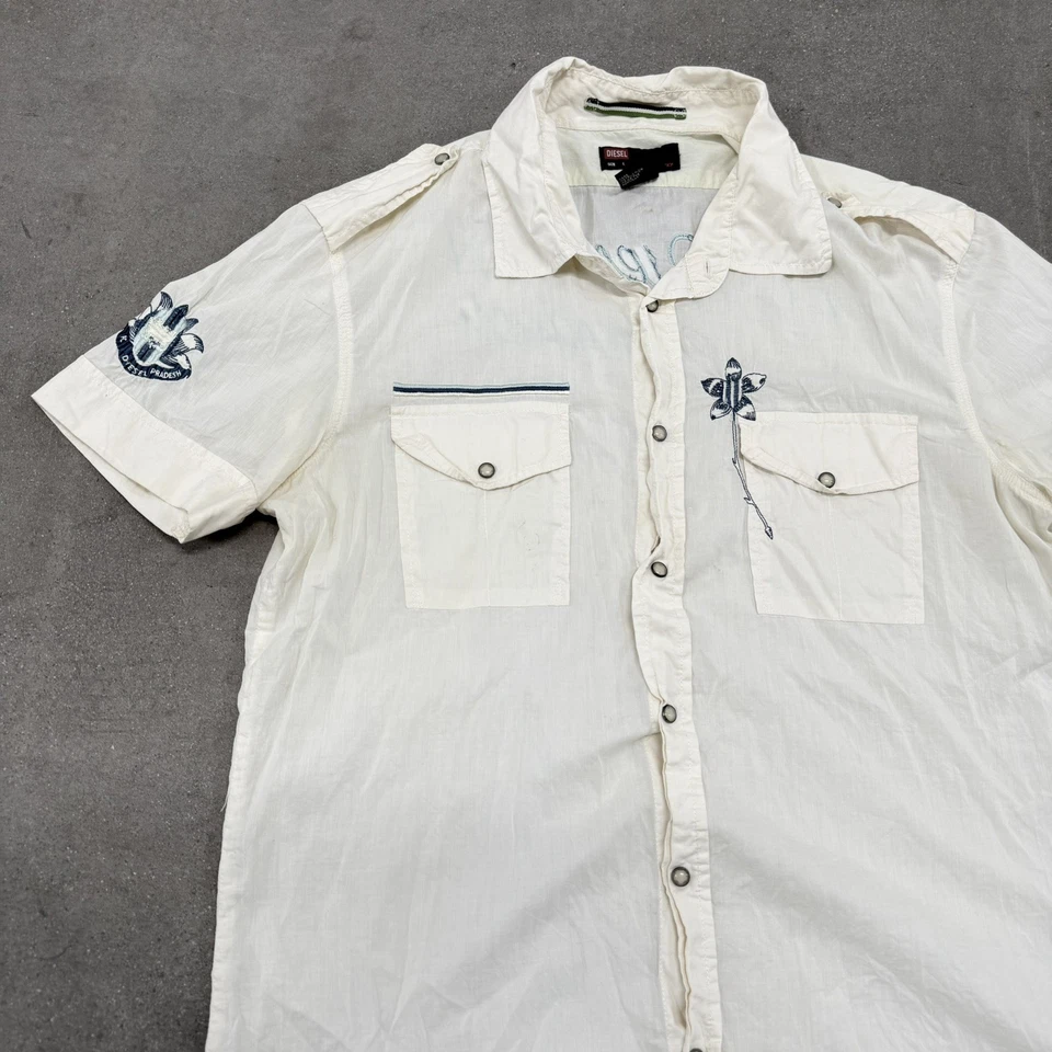 Camisa masculina DIESEL Western Pearl botão de pressão manga curta ponto corrente tamanho G - Imagem 2 de 4