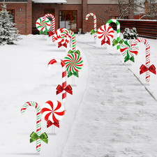 12 Pcs Christmas Yard Decor Outdoor Peppermint and Candy Cane Yard Decorations w