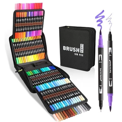 100 Farbe Acrylstifte Marker Set Permanent Pen Doppelspitze Pinsel & Feinspitze - Bild 1 von 4