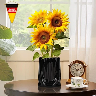 Vasen Aus Schwarz Keramik, Kleine Vase 18 Cm Für Die Moderne Wohnzimmerdekoratio - Bild 1 von 4
