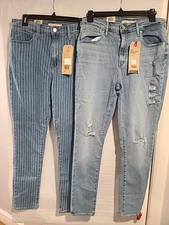 LOT OF 2 PAIR Levi's Womens 721 High Rise Skinny W31 L30 Distressed Pin Stripped