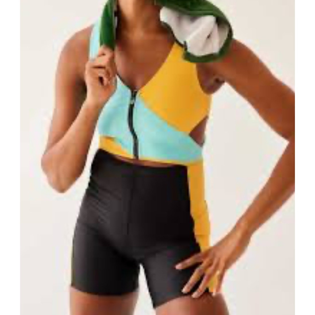 Outdoor Voices Women's XS Cutout SplashKnit 6” Quick Drying Bodysuit Capri Mango