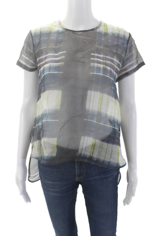 Marissa Webb Womens Short Sleeved Textured Meshed Multicolored Top Size S