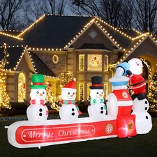 7FT Christmas Inflatables Santa with 3 Snowman 2025 NEW LED Outdoor Decoration