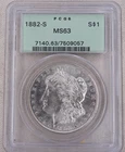 1882-S Morgan Silver Dollar PCGS MS 63 US Mint $1 San Francisco Mint OGH