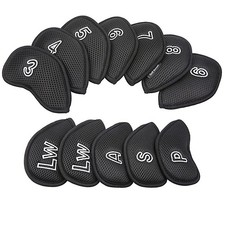 Golf Iron Head Covers 12 Pack Premium Polyurethane Material Golf Head Black