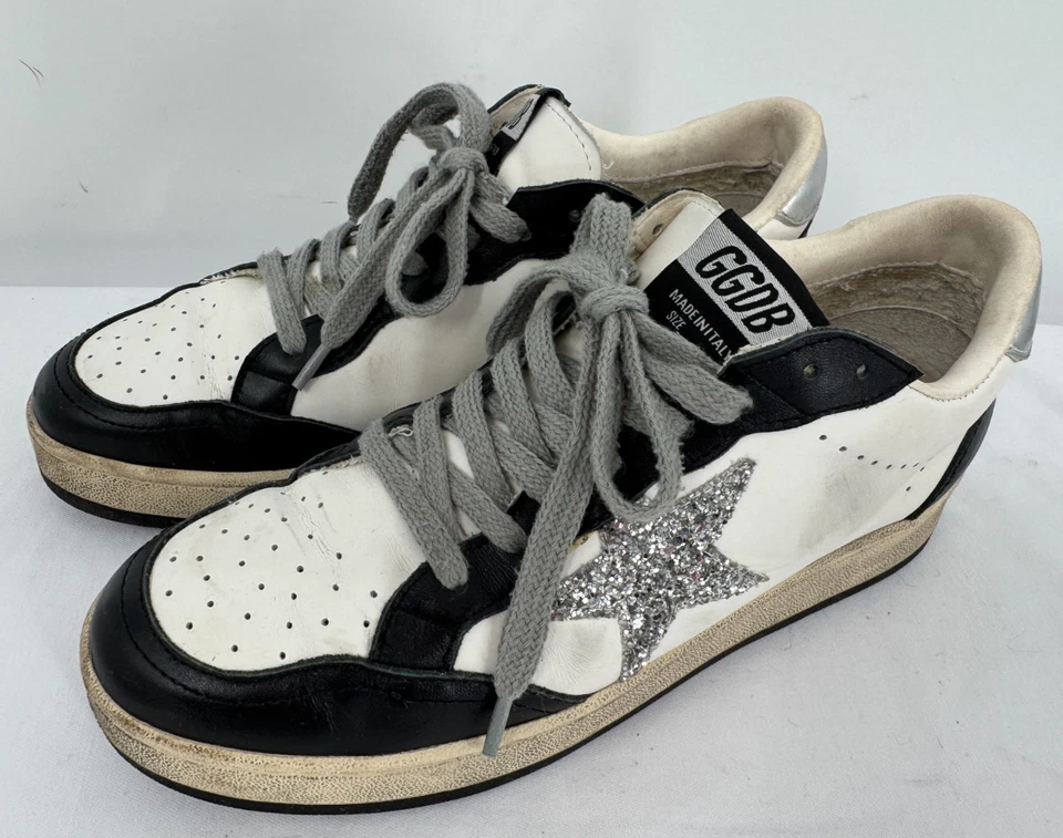 GGDB Golden Goose Ballstar Blanco Negro Cuero Plata Estrella Logo Brillo Talla 40 Foto 4 de 4