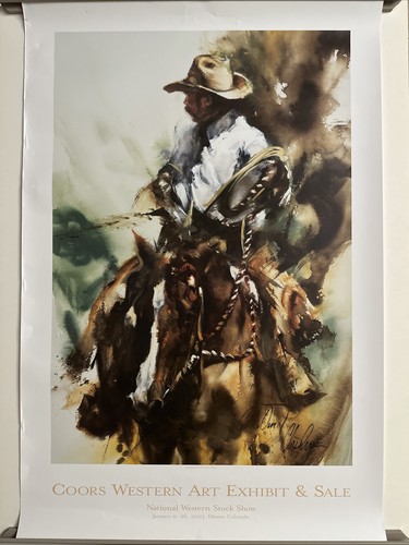 Guadagnare il suo sale Chris Owen firmato Coors mostra d'arte occidentale poster 2003 36"x24" - Foto 2 di 4