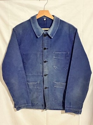 Le Mont St Michel Blue Work Jacket moleskin jacket Size 46 French Vintage JP
