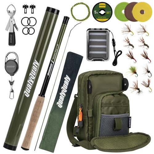 Tenkara Fly Rod Combo Kit: 10.6/11.6ft Telescopic Rod, Flies, Tippet & Bag