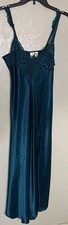 Victorias Secret Teal Blue Satin Gown Lace Long Slit Gold Label Vtg Sz S