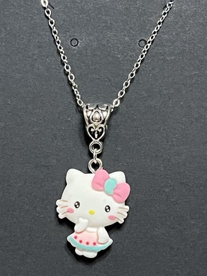 Sanrio Hello Kitty Pink Dress Hello Kitty Resin Pendant Silver Necklace 18 