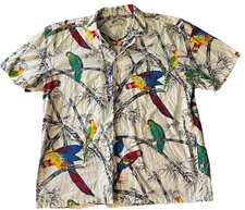 Vintage Paradise Found Shirt Mens XL Parrots Print Hawaiian Aloha Tropical