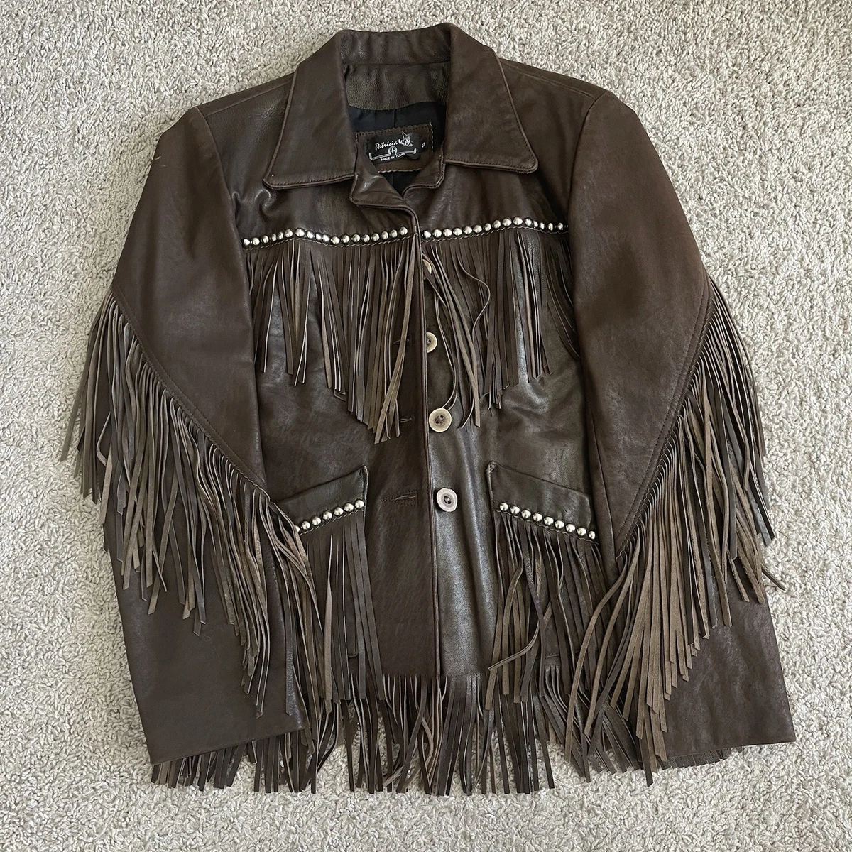 Gilet En Cuir Daim Patricia Wolf - Marron/rouge Peint Main, Conchos, Style Western