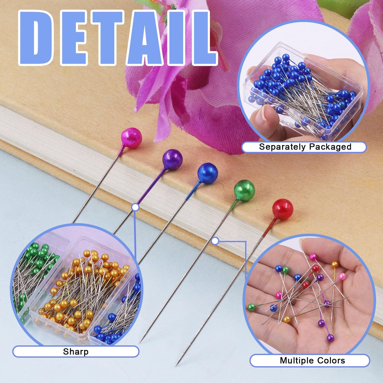 1200Pcs 1.5 inch Sewing Pins, Straight Pins with Colored Heads 12 Colors Pear...