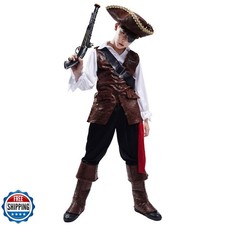PGOND Boys Deluxe Pirate Costume with Hat Party Costume 13-14Y