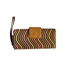 Fossil Leather Zip Around Wristlet Wallet Clutch Organizer Multicolored Madison 