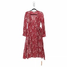 Reformation Susanna Wrap Midi Dress Long Sleeves in Bryce Red Floral