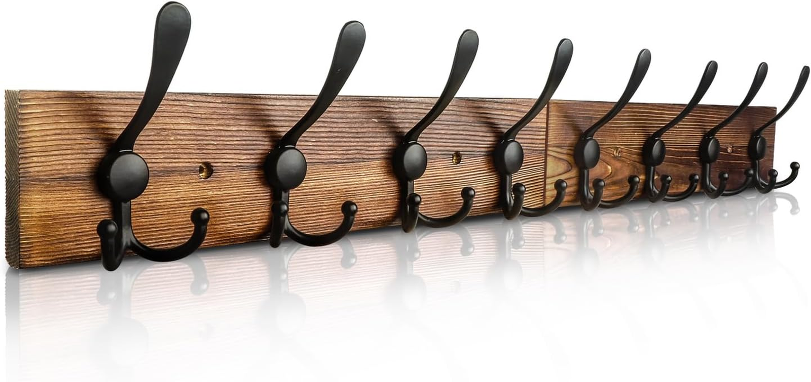 31.5 Inch Burnt Brown Wall Mount Coat Rack with Hooks for Hats and Coats