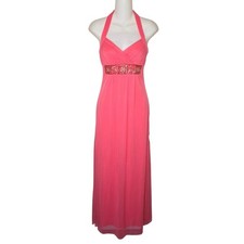 Windsor NWT Coral Halter Beaded Formal Maxi Dress Prom Gown Size Small