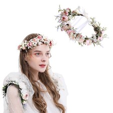 Women Rose Floral Flower Crown Headband Rose Halo Wreath Wedding Bridal Hair ...