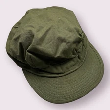 Vintage HBT Utility Cap Hat U.S. Army USMC Style No Vent Holes Olive Green 7 1/4