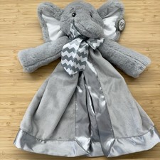 Bearington Baby Gray Elephant Lovey Satin Trim Plush Security Blanket New