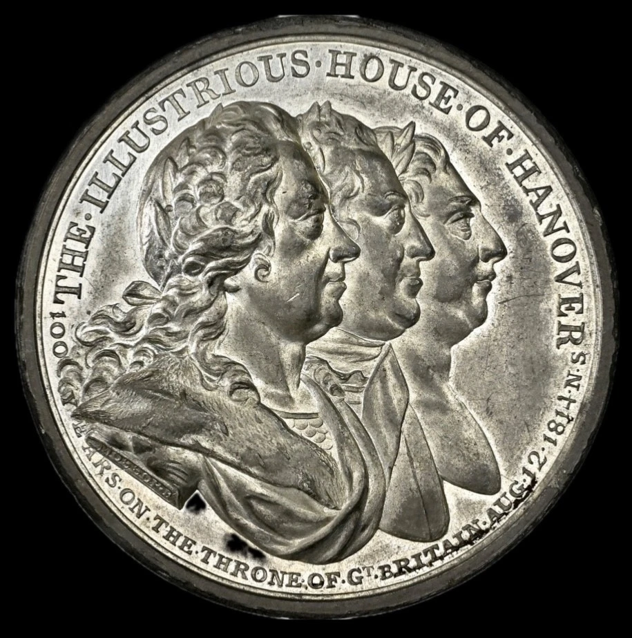 1814 Gran Bretaña Jorge I Jorge II y Jorge III 100 años 50 mm medalla NGC MS61 Foto 3 de 4