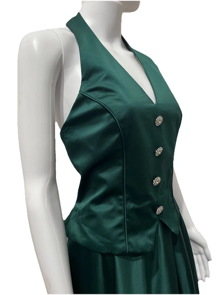 Vestido Largo FAVIANA Verde Esmeralda Formal Talla 10 Vintage Clásico Halter Foto 3 de 4