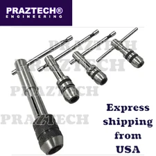 4pcs T Handle Tap Wrench Set  Solid Collet Jaws for Tapping & Reaming DIY Tool