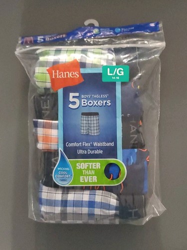 5 Pack Hanes Boys Boxer Shorts Large 14-16 Comfort Flex Waistband Plaid Tagless - Picture 5 of 12