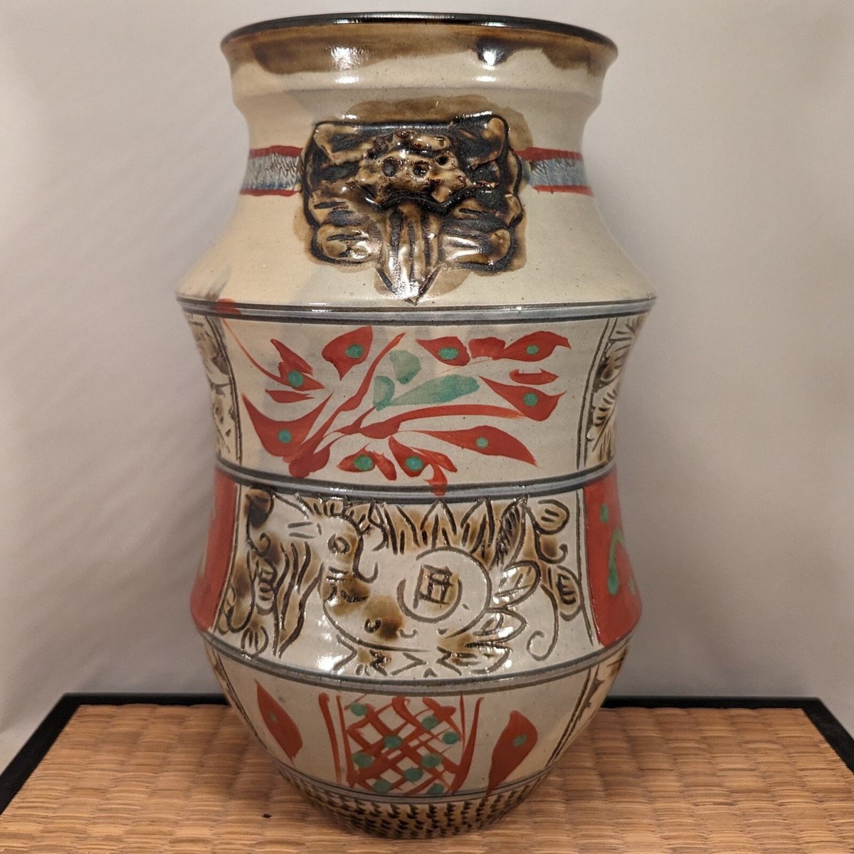 Japanese Ryukyu Tsuboya Okinawan Pottery Lg Vase Aragaki Isao 新垣 