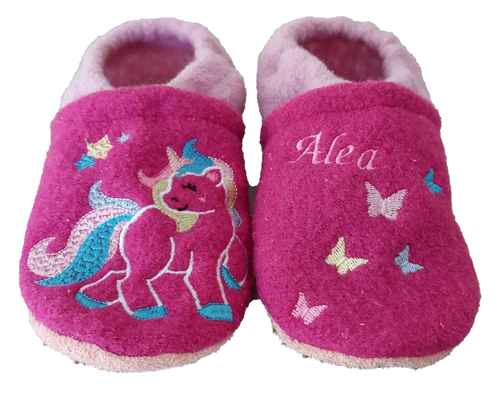 Krabbelschuhe Einhorn Wollwalk Puschen Lauflernschuhe, Ledersohle personalisiert
