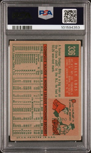 1959 TOPPS #336 BILLY LOES NO TRADE STATEMENT PSA 1.5 ottima centratura - Foto 2 di 2