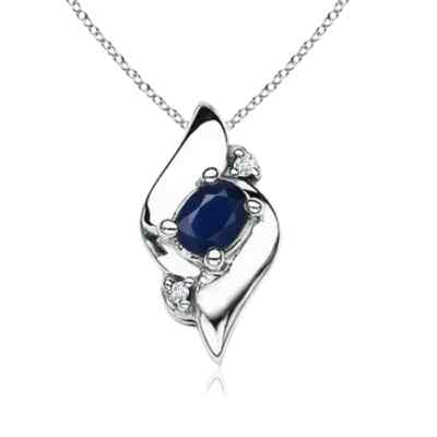 Muschel Stil ovaler Saphir und Diamant Anhänger mit Silberkette - neu ungetragen