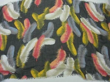 Feather Design Scarf Womens Black Yellow Blue Semi Sheer Fringe 30x70 Boho