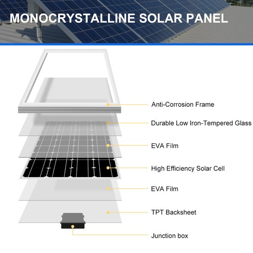 PFCTART 200W Watt Monocrystalline Solar Panel Kit 12V Volt for Home RV Camping - Picture 6 of 12
