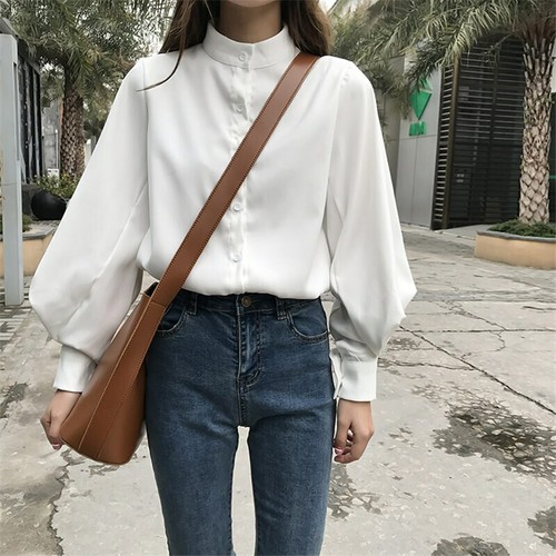 Blusa Blanca Elegante Para Mujer Camisa Moda Vintage Con Manga Larga De  Linterna | eBay
