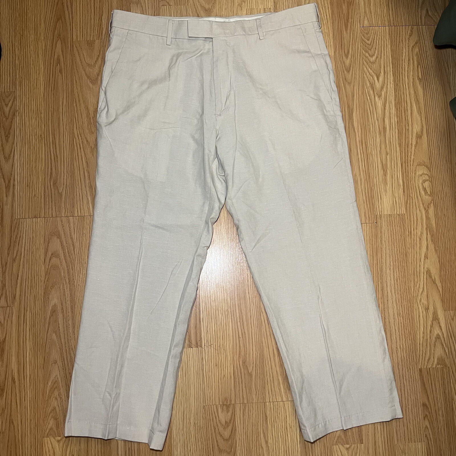 Kenneth Cole Reaction Mens Beige Linen Dress Pants 36x26 Business Casual