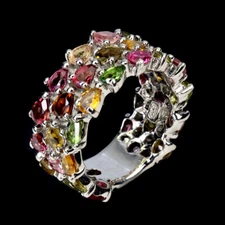 925 Sterling Silver Ring Pear Tourmaline Natural Gemstone Jewelry Size 8.5