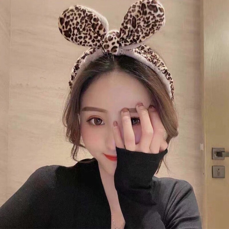 Makeup Headband Plush Bows Hairband with Dots Elastic Solid Color Headwear