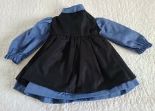 New Small, Amish Girl Sky Blue Dress with Attached Black Apron - Doll Clothes