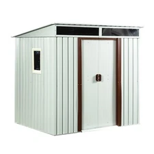 6' x 5' Metal Storage Shed Utility Tool Shed with Sliding Doors & Window White