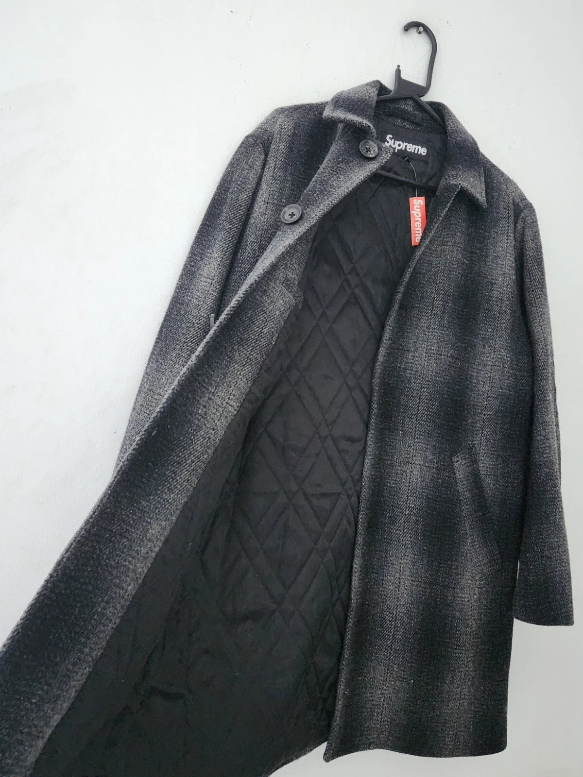 FW16 Supreme Shadow Plaid manteau laine riche en laine charbon S petit manteau neuf