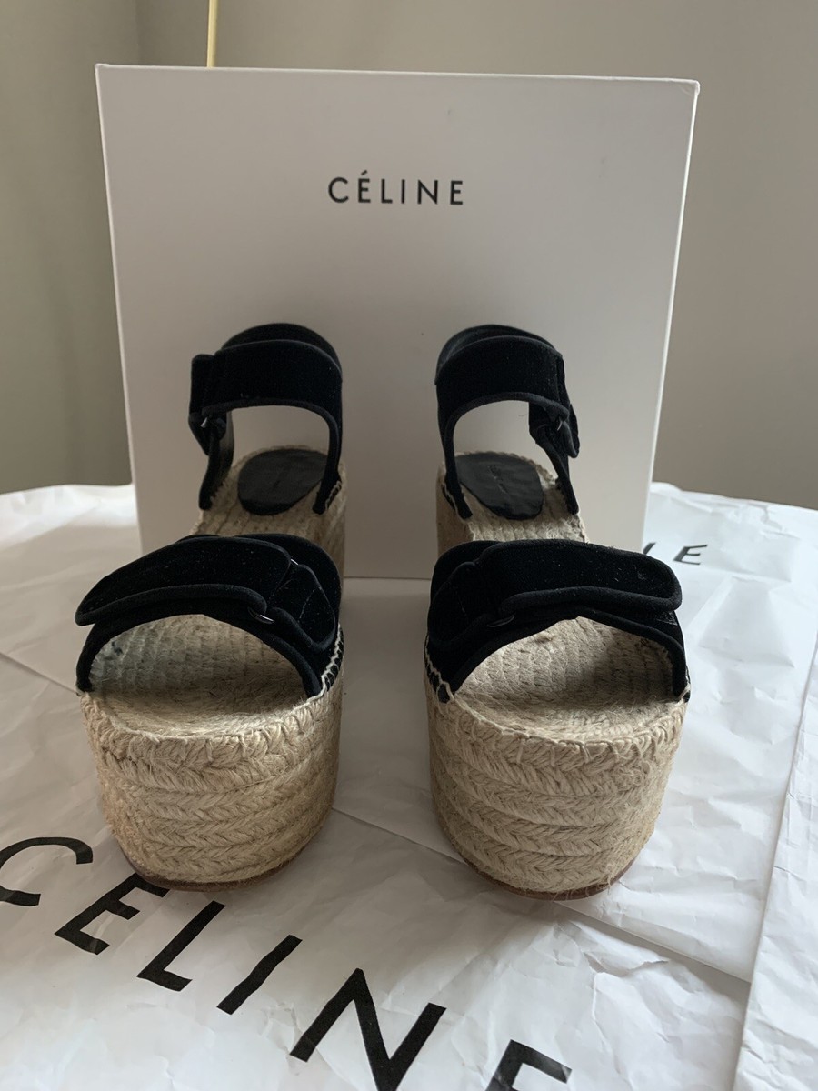 CELINE Espadrilles Black Velvet Scratch Wedge Platform CELINE Espadrilles Black Velvet Scratch Wedge Platform