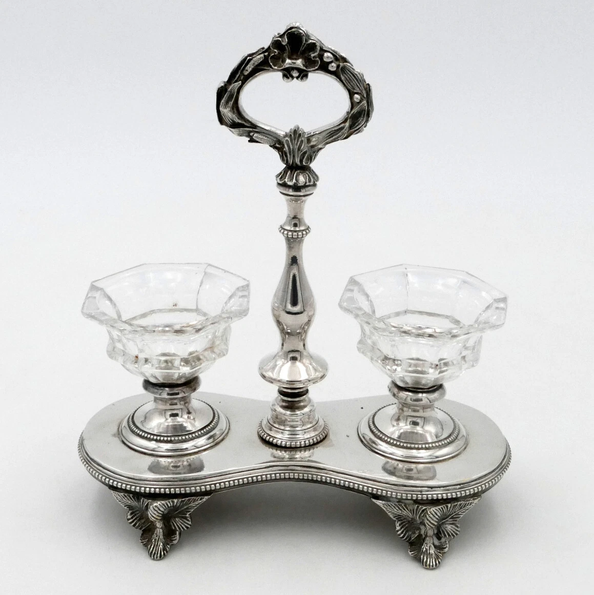 Paire De Salières Vintage En Cristal Et Métal Argenté, Fabrication 1920-1949