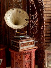 Antique WORKING Columbia Grafonola Wind Up Phonograph Record Player With Horn