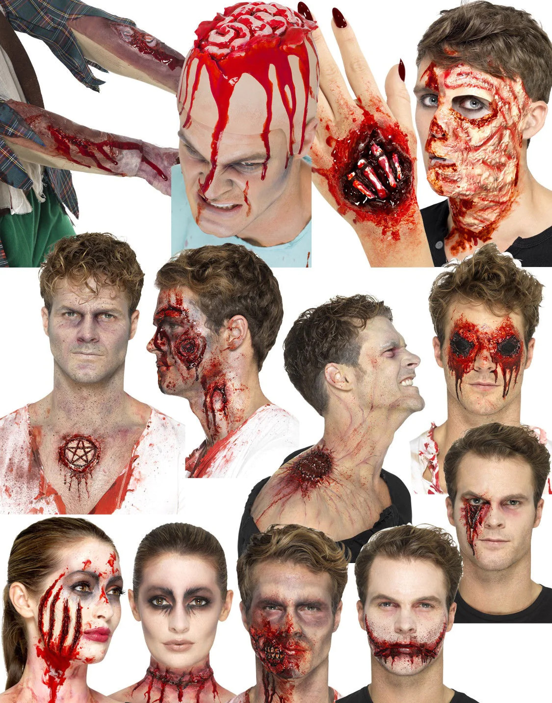 Halloween Prótesis Látex Herida Kit Sangre Maquillaje Zombi Accesorio de Disfraz