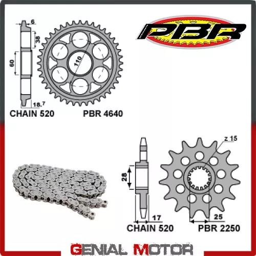EK1363G Chain Sprockets Kit 15 39 520 PBR DUCATI PANIGALE R MOD.520 2016 > 2017 - Picture 1 of 2