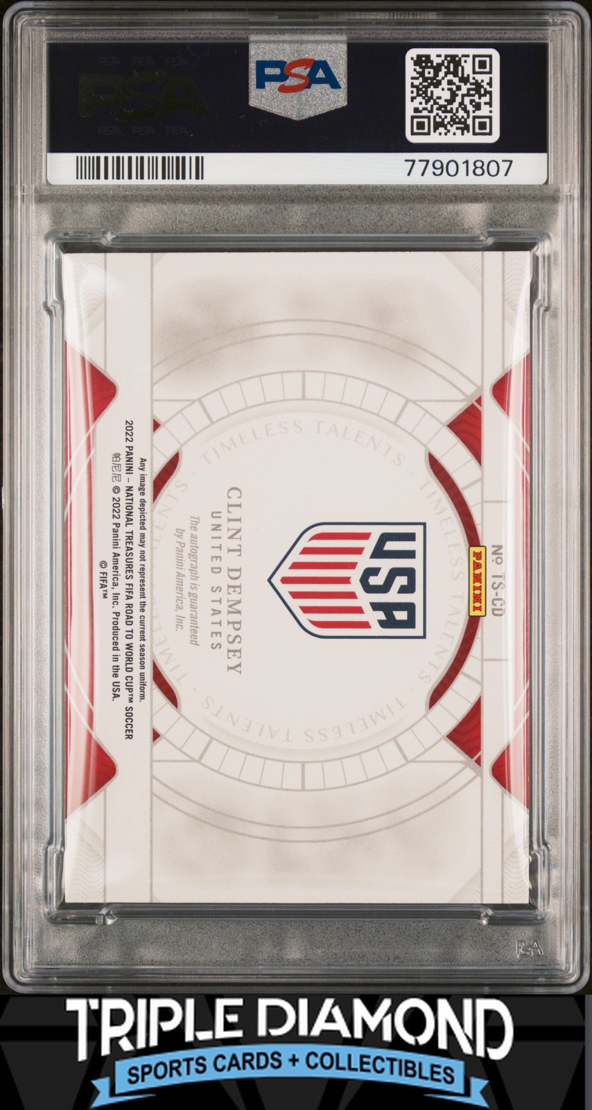 2022National Treasures World Cup Clint Dempsey Timeless Auto #15/25 PSA 8 LS978 view 2